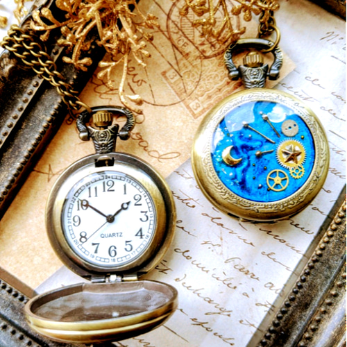 星の誕生【懐中時計】スチームパンク 蓄光いり 腕時計 カエルの王冠