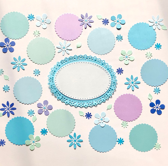 コメントカード クラフトパンチのカードとお花のセット〜色紙用 ブルー アルバム