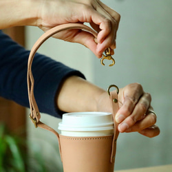 多種尺寸適用！附手把皮革杯套【自然色】 第4張的照片