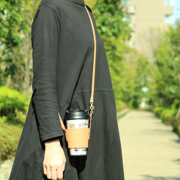 多種尺寸適用！附手把皮革杯套【自然色】 第9張的照片