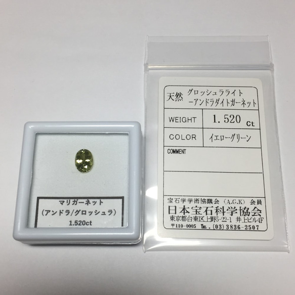 良品 マリガーネット ルース 1.520ct  映える黄緑が美しいソーティング付き 8枚目の画像