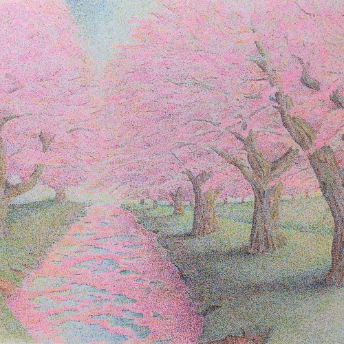 点描画ポストカード 4枚セット（キリン・風景・桜・海-サン