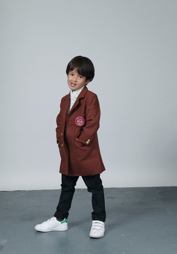 ウールヘリンボーンのワッペン付スクールコート（子供服）- T.I.P 6枚目の画像
