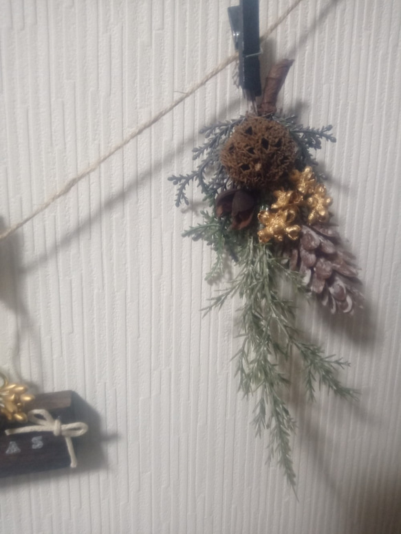 全長約９０センチのクリスマスのガーランド　　スワッグ　木タグ　コットンの実 8枚目の画像