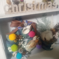 クリスマスのセット木箱＾＾ニットリース　アレンジカップ　ウッドロゴ＾＾ 3枚目の画像