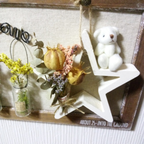 ウエルカムのワイヤークラフト ドライフラワーアレンジ＾＾ホワイト