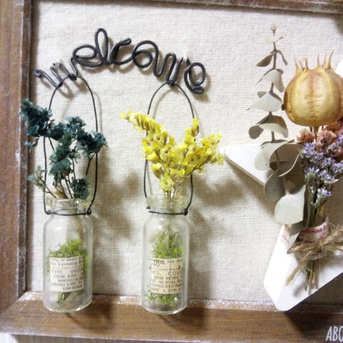 ウエルカムのワイヤークラフト ドライフラワーアレンジ＾＾ホワイト