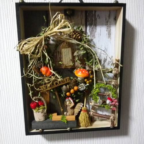 リスさんの森のおうち キノコ リース はしご ドライフラワー mizuka
