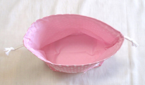 【a様専用ページ】お弁当袋　ピンクドット・レースリボン 3枚目の画像