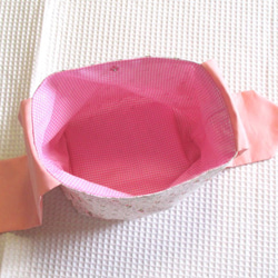 sale 【ちょうちょリボンのお弁当袋】ピンクの小花柄×サーモンピンク【内側はピンクギンガム】 3枚目の画像