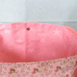 sale 【ちょうちょリボンのお弁当袋】ピンクの小花柄×サーモンピンク【内側はピンク星柄】 7枚目の画像