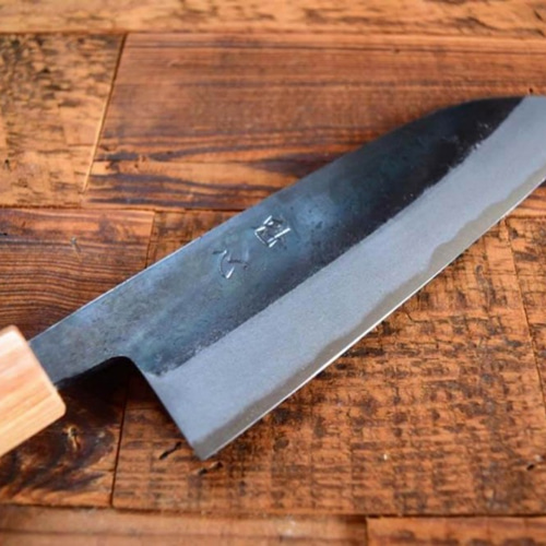 手造り鍛造 昔ながらの黒打ち 青二鋼 三徳包丁 紫檀 (ローズウッド