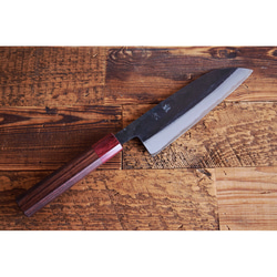 手造り鍛造 昔ながらの黒打ち 文化包丁 切り付け三徳165mm 紫檀