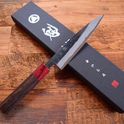 手造り鍛造 昔ながらの黒打ち 青二鋼 ペティナイフ 135mm 包丁 朴白