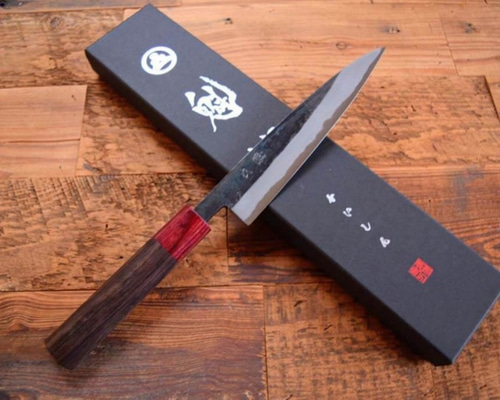 手造り鍛造 昔ながらの黒打ち ペティナイフ 135mm 包丁 紫檀 (ローズ