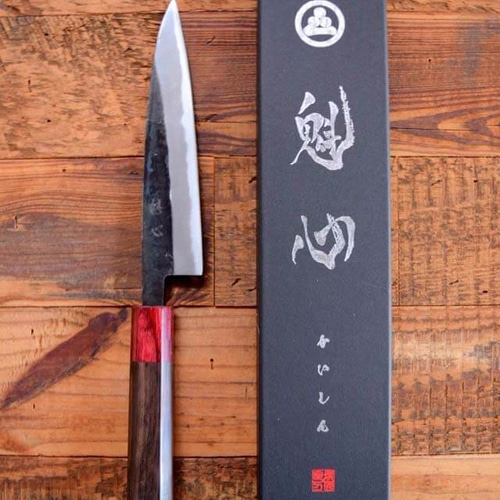 手造り鍛造 昔ながらの黒打ち ペティナイフ 135mm 包丁 紫檀 (ローズ