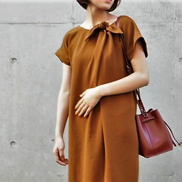 DRAPE RIBBON I LINE DRESS テラコッタMサイズ