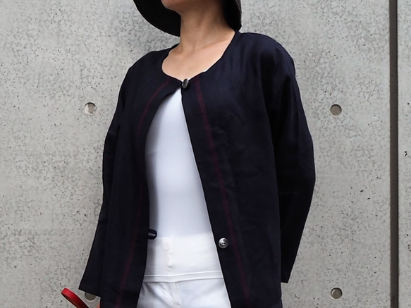 赤ステッチ 日よけネイビー シンプルロングコート コート Ruka