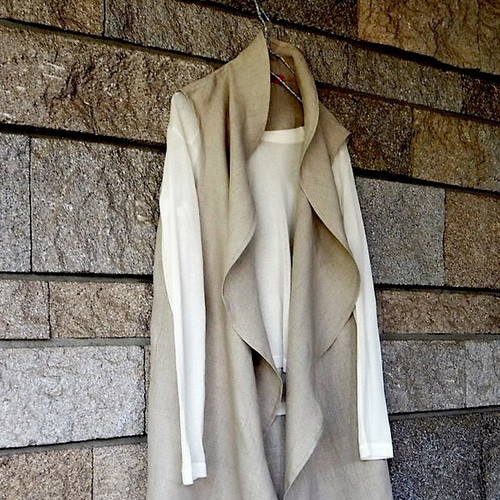 リネンカラー前ドレープ ジレ カーディガン Ruka 通販｜Creema(クリーマ)