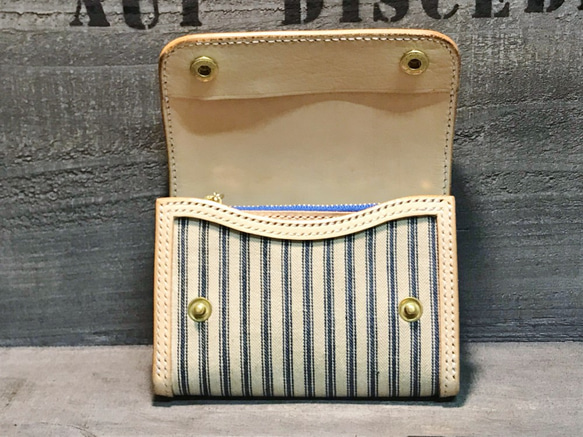 レザーウォレット サドルレザー アンティーク生地 革財布 1900's ミニ財布 レザークラフト 革小物 手縫い 限定品 5枚目の画像
