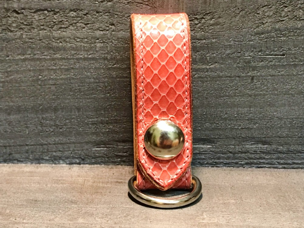 キーループ コブラ革 サドルレザー ヘビ革 ベルトキーループ 手縫い 革小物 レザークラフト 蛇革 限定品 新品未使用