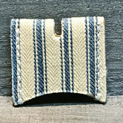 キーカバー アンティーク生地 鍵カバー ティッキング生地 1900年代 レザークラフト 革小物 手縫い 限定品 未使用 2枚目の画像