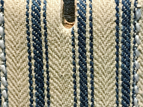 キーカバー アンティーク生地 鍵カバー ティッキング生地 1900年代 レザークラフト 革小物 手縫い 限定品 未使用 3枚目の画像