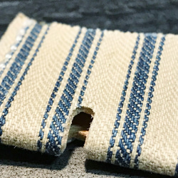キーカバー アンティーク生地 鍵カバー ティッキング生地 1900年代 レザークラフト 革小物 手縫い 限定品 未使用 5枚目の画像