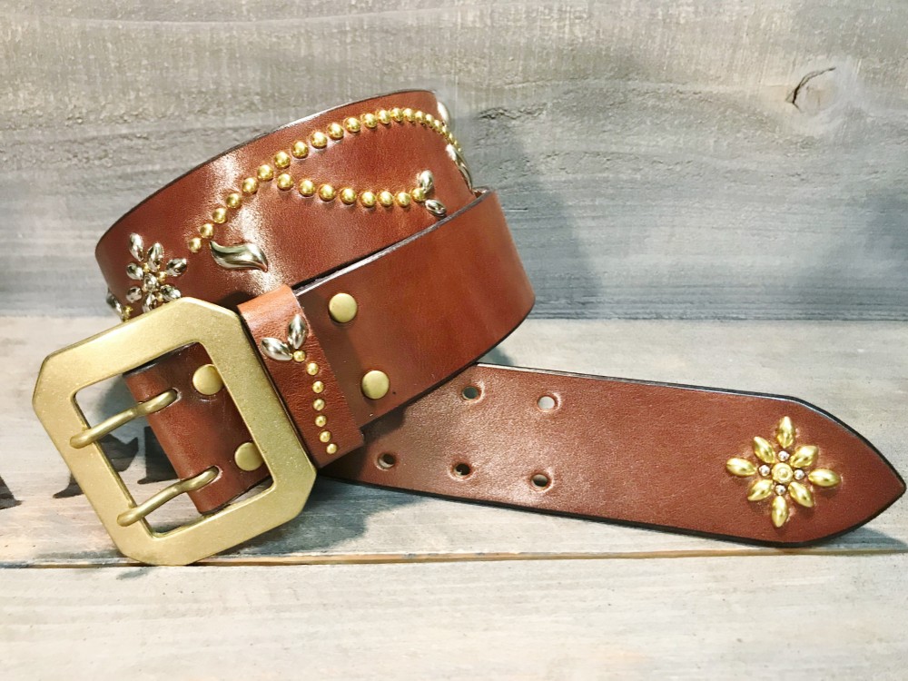 マッチ　スタッズ　レザー　ベルト　ハンドメイド　beli-11