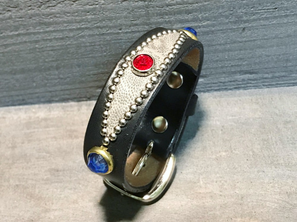 スタッズブレスレット サドルレザー ゾウ革 エレファントレザー レザー