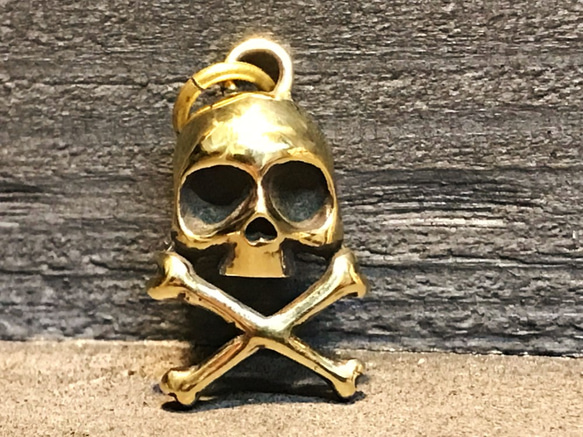 ⑯スケルトンSkullペンダント 真鍮 スカルクロスボーン ペンダントトップ 真鍮アクセサリー 髑髏