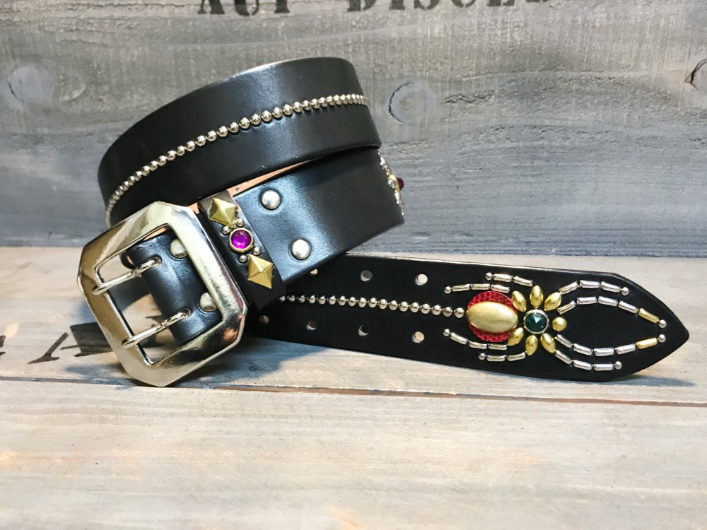 スタッズベルト サドルレザー スパイダーベルト レザークラフト
