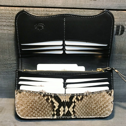 ロングウォレット シャークスキン サドルレザー 革財布 長財布