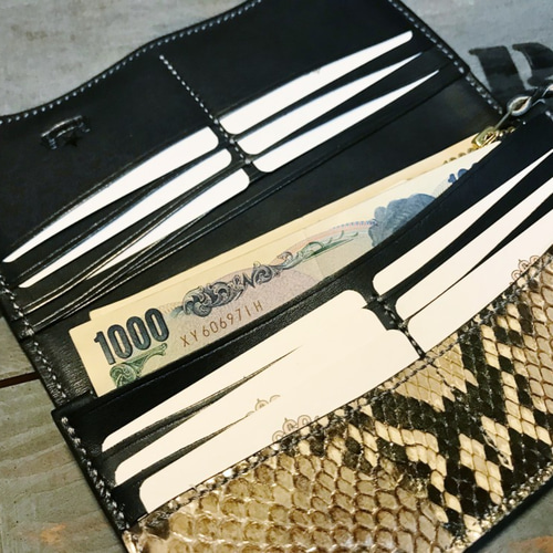 ロングウォレット シャークスキン サドルレザー 革財布 長財布