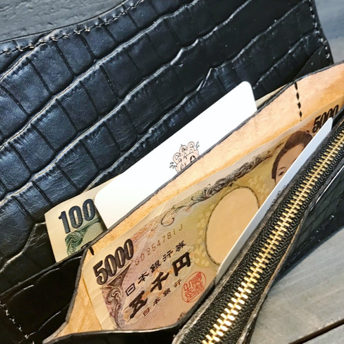 トラッカーウォレット サドルレザー 革財布 クロコダイル 型押し