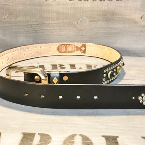 スタッズベルト サドルレザー レザーベルト 革ベルト ハンド