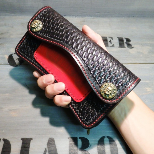 トラッカーズウォレット サドルレザーバスケット柄 革財布 フランケン  