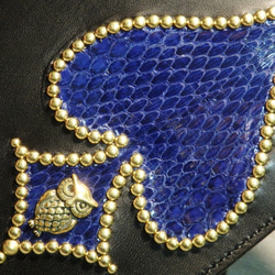 ロングウォレット サドルレザー スタッズウォレット 革財布 手縫い コブラ革 レザークラフト 梟 真鍮 長財布 未使用 3枚目の画像