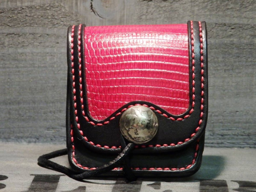 サドルレザーコインケース 小銭入れ リザード 革財布 トカゲ革 手縫い レザークラフト 革小物 限定品 新品未使用