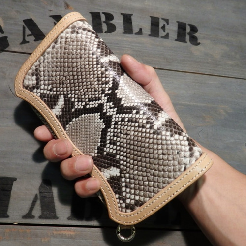 ウォレット ヘビ革 ダイヤモンドパイソン サドルレザー ロング