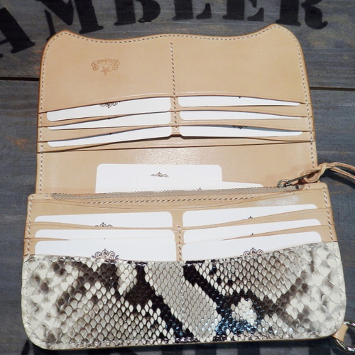 ウォレット ヘビ革 ダイヤモンドパイソン サドルレザー ロング