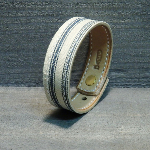 ブレスレット アンティーク生地 サドルレザー ティッキング 1900年代