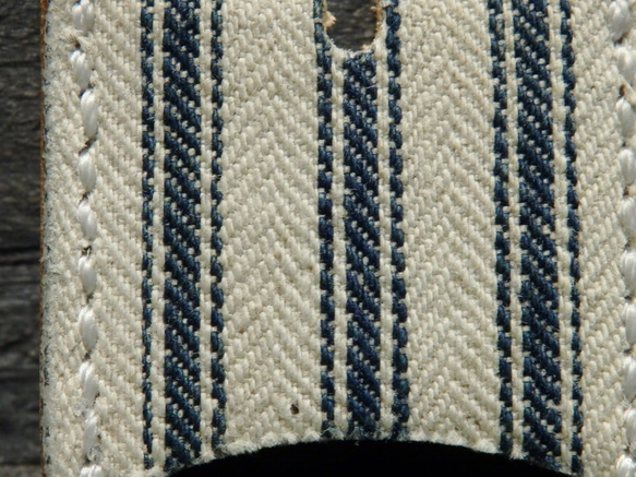 キーカバー アンティーク生地 サドルレザー ティッキング 1900's レザークラフト 革小物 手縫い 限定品 未使用 3枚目の画像