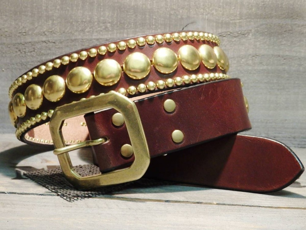 スタッズベルト サドルレザー レザーベルト バイカーズ 革ベルト ハンドクラフト レザークラフト レザーベルト新品未使用