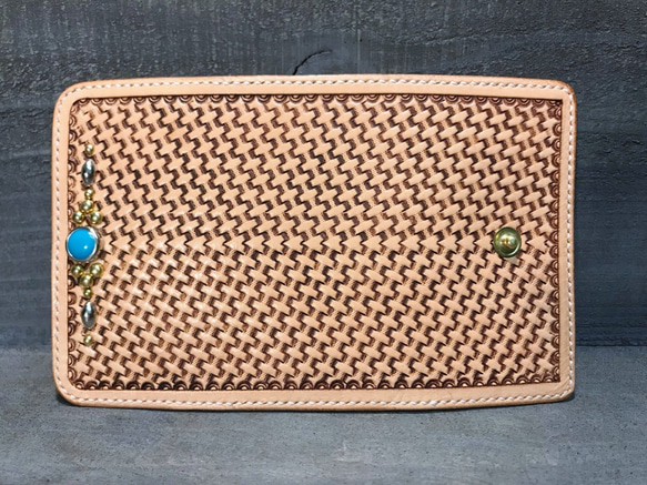 キーケース サドルレザー バスケット柄 レザーキーケース 手染め 手打ち 手縫い レザークラフト 革小物 新品未使用 皮、革、レザー YW1263950757(9750円)