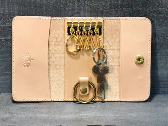 キーケース サドルレザー バスケット柄 レザーキーケース 手染め 手打ち 手縫い レザークラフト 革小物 新品未使用 皮、革、レザー YW1263950757(9750円)