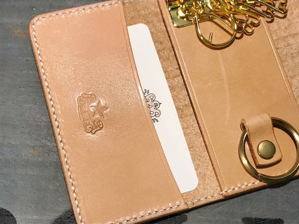 キーケース サドルレザー バスケット柄 レザーキーケース 手染め 手打ち 手縫い レザークラフト 革小物 新品未使用 皮、革、レザー YW1263950757(9750円)