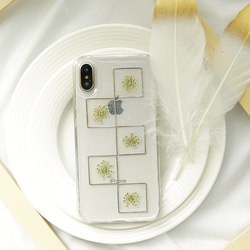 Queen anne`s Laceレースフラワー＆ゴールドパーツiPhoneケース 押し花ケース iPhone 11 1枚目の画像