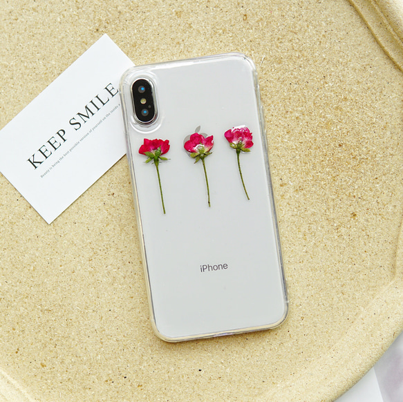 三本の薔薇押し花iPhoneケースiPhoneＸ/XS/XR/XS MAX/11 2枚目の画像