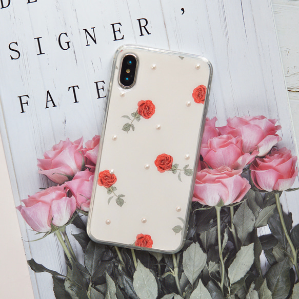 大人薔薇ステッカー&パールスマホケース iPhone12/pro/mini